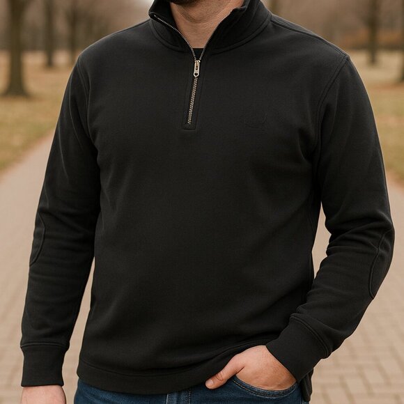 J. Crew Other - Vintage J.Crew Quarter Zip Pullover Elbow Patch Sweatshirt Black Men's Small